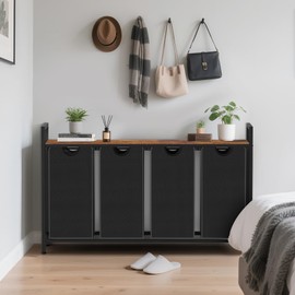 Sonharlar Laundry Hamper, Laundry Sorter with 4 Pull-Out Removable Oxford Fabric Bags Cloth Laundry Basket 4 x 10 Gallons (Black and Rustic Brown)