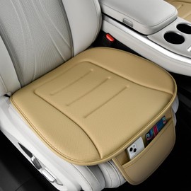 KAYI Car Seat Cushion, Comfort Memory Foam Leather Car Cushions, Anti Slip Rubber Bottom Breathable Seat Cover for 95% of Vehicles, Office Chair, Wheelchair (1 Pack, Beige)