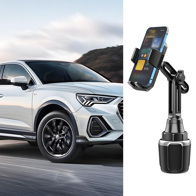 Sandfren Car Cup Phone Holder, 360° Rotation Carbon Fiber Vehicle