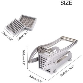 TINGJUNN Stainless Steel French Fry Cutter, Manual Potato Slicer, 2 Blade Sizes and Non-Slip Suction Cup Base, Perfect for Diced Fruits and Vegetables and Easy to Clean