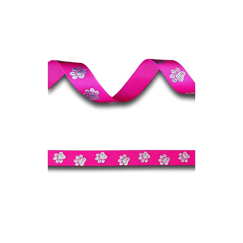 5 Yards (4.57 metres) Dog Bear Paw Print Hot Pink