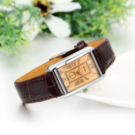 JewelryWe Mens Unique Square Analog Quartz Business Casual Wrist Watch with Brown Leather Strap