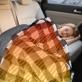 WOOMER Car Heated Blanket, 12-Volt Portable Heated Car Blanket with 4 Heating Levels & 4 Hours Auto Off for Car, Truck, SUV, RV or Camping, Travel, Machine Washable, 59" X 43", Plaid