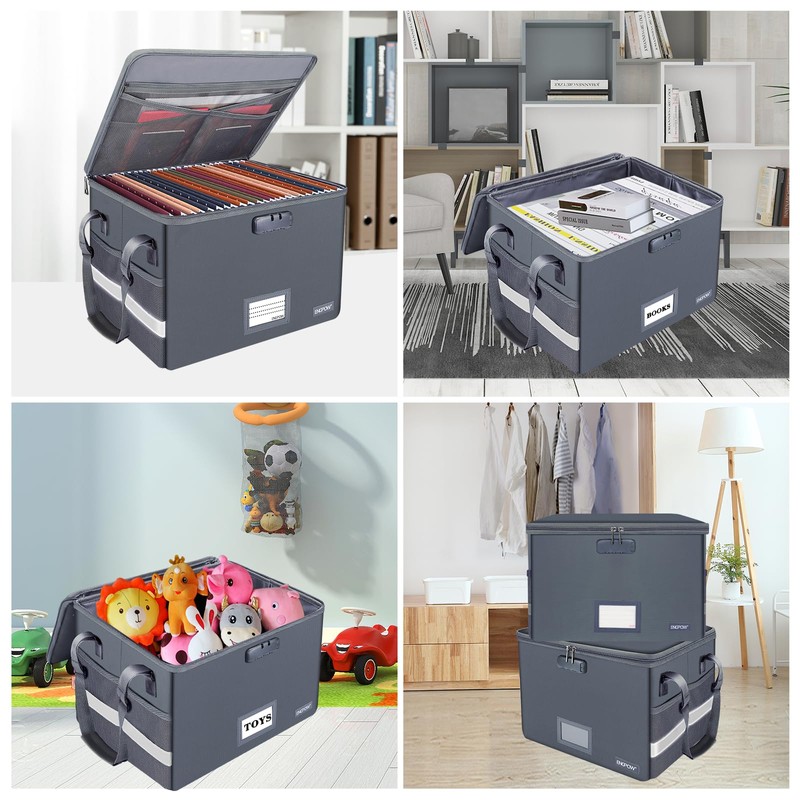 ENGPOW File Box with Lock, Fireproof Document Box with Zipper