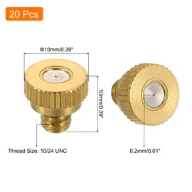 sourcing map Brass Misting Nozzle, 10/24 UNC 0.2mm Orifice Dia Replacement Heads Low Pressure Atomizing Misting Sprayer for Outdoor Cooling System, 20 Pcs