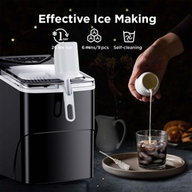 Silonn Ice Maker Countertop, 9 Cubes Ready in 6 Mins, 26lbs in 24Hrs, Self-Cleaning Ice Machine with Ice Scoop and Basket, 2 Sizes of Bullet Ice for Home Kitchen Office Bar Party