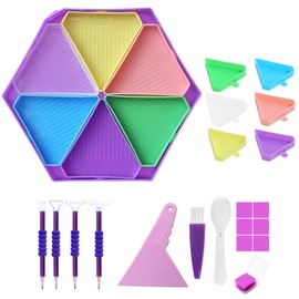 SQAQS 25PCS Diamond Art Painting Trays, Hexagons with Multiple Accessories, Diamond Art Paintings Accessories Art Trays Kits, Plastic Steel Tips Diamond Pens Diamond, DIY Art Crafts