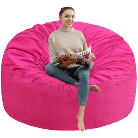 SIMFLAG 5Ft Bean Bag Chair, Memory Foam Filling Bean Bag Chairs with Velvet Cover, Removable and Machine Washable Cover, Giant Bean Bag Chair for Adult - Pink