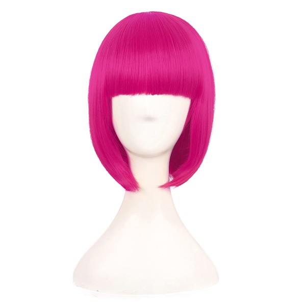MapofBeauty 12 Inches / 30 cm Natural Female Short Straight Hair Bob Wig (Hot Pink)