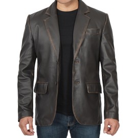 fjackets distressed mens leather jacket Lambskin Leather Casual Coat – Perfect for Business Ultimate Leather Blazer for Men | [1115996] 2XL