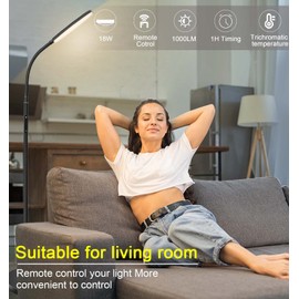 LED Floor Lamp for Living Room, Reading Light, Remote & Touch Control, 2700K-6500K Gooseneck Dimmable Standing Sofa Tall Lamp, 1H Timer, eyelash light Task Lighting for Bedroom Office (Black)