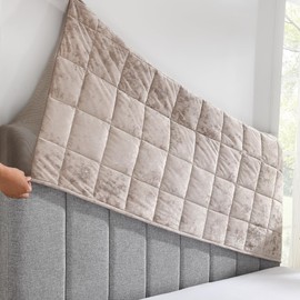 Headboard Cover Bed - Thickened Soft Stretch Slipcover Flannel Fabric, Elastic Bottom Hold & Side Pockets, Dust-Proof Protector for Upholstered Bed (59 * 28inch, Matte Gold)
