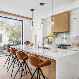 LOG BARN Farmhouse Glass Pendant Light Fixtures, Modern Industrial Hanging Pendant Lighting with Faux-Wood Finish for Kitchen Island, Foyer, Hallway, Bedroom and Entryway