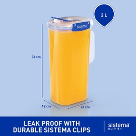 Sistema KLIP IT PLUS Juice Jug | Airtight & Leak-Proof 2 Litre Plastic Jug for Milk, Water & More | Recyclable with TerraCycle® | BPA-Free