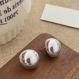 Aloluo Half Ball Dome Stud Earrings for Women Silver Plated Hypoallergenic Nickel Free Polished Round Post Pin Studs Minimalist Simple Fashion Boho Mother's Day Birthday Jewelry Gifts