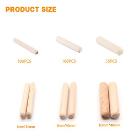 M6 M8 M10 Wooden Dowels Assorted 235 Pcs Round Wooden Dowel Hardwood Dowels Pins Solid Wood Plugs Dowel Rods for Furniture Woodwork DIY Crafting