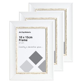 Clay Roberts Photo Picture Frames 6 x 4, White Vintage, Pack of 3, Freestanding and Wall Mountable, 10 x 15 cm, 6x4 Picture Frame Set
