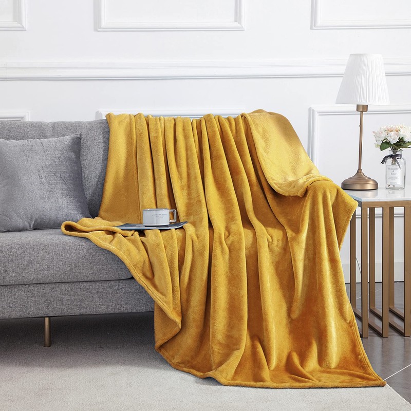 MOONLIGHT20015 Fleece Blanket Throws for Sofas - 400 GSM Mustard