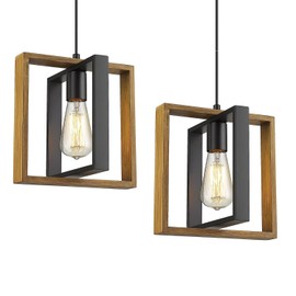 CAFULAM Black Pendant Lighting Modern Pendant Light, Adjustable Pendant Light Fixture,Pendant Lights Kitchen IslandLight (2 Packs Wood+Metal Pendant Light)
