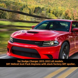 Venom V1 Style Rear Wickerbill Spoiler for Dodge Charger 2015-2024 SRT Scat Pack Hellcat Daytona - 2 Pieces Add-on Style Wicker Bill Spoilers with RivNut Tool, Gloss Black