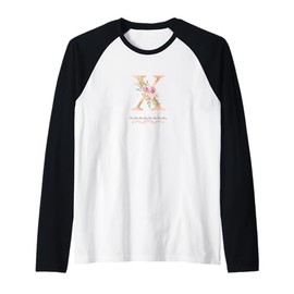 WOMENS LETTER 'X' INITIAL WATERCOLOR DUSTY PINK ROSE FLOWER Raglan Baseball Tee