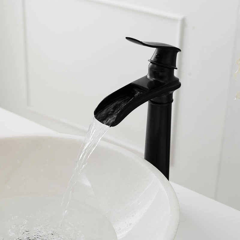 BWE Vessel Sink Faucet Waterfall Matte Black Bathroom Faucets Single