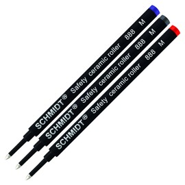 Schmidt 888 M Safety Ceramic Rollerball Refill - Black, Blue & Red Ink (Medium Tip 0.7mm) - Pack of 3