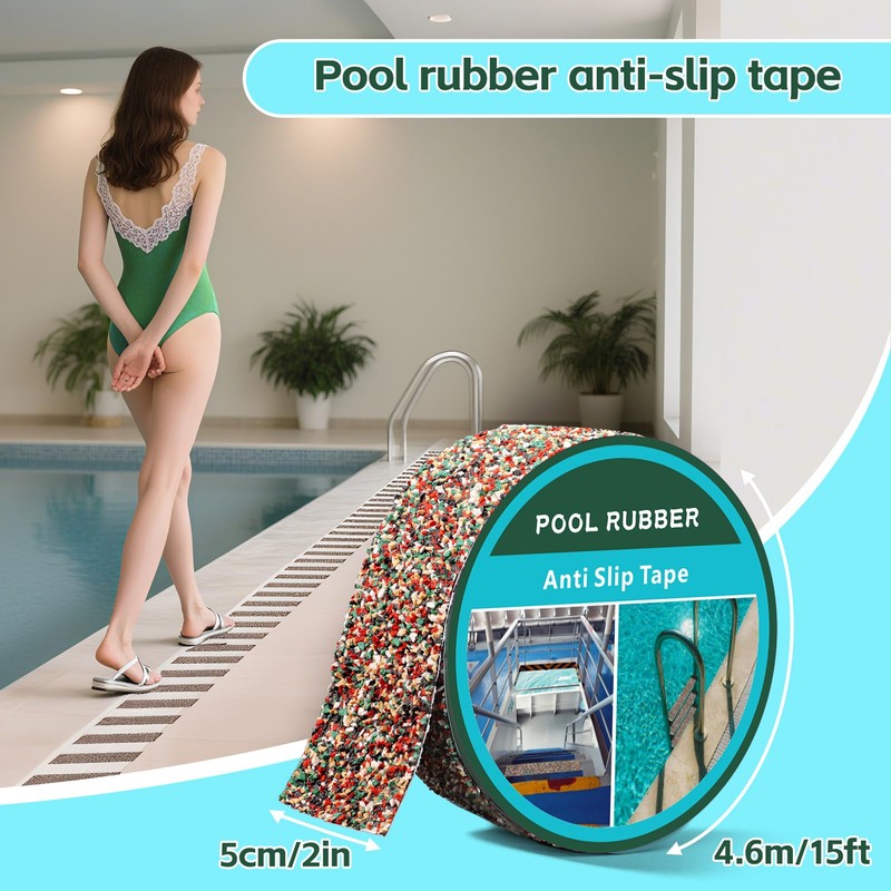 Haetyieh Pool Rubber Anti Slip Tape 2in x 15ft, Waterproof