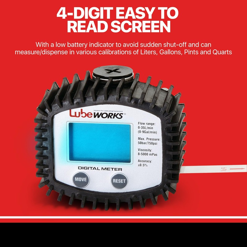 Lubeworks Oil Control Meter Digital 1-35lpm / 1-10gpm Heavy Duty