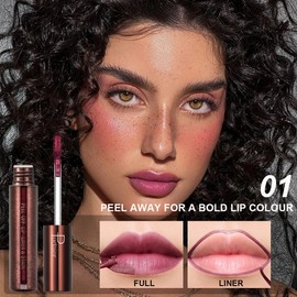 Peel Off Lip Liner Stain with Tweezer, Highly Pigmented Matte Finish Lip Tint Stain Makeup for Women, Long Lasting Waterproof Smudge-Proof Liquid Lipstick for All Skin Types, COCOON #1