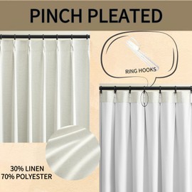 Joydeco Pinch Pleated Linen Blackout Curtains Two Pages,96 Inches Long,100% Blackout,Textured Insulated Drapes for Bedroom and Luxury Living Room Decor,2 Panels Set (W40 x L96 Inch,Ivory)