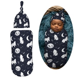 Muishi Boho Wolf Newborn Swaddle Blankets Hat Sets Soft Baby Receiving Blanket Swaddle Sack for Baby Shower Infant Boy Girl Gift