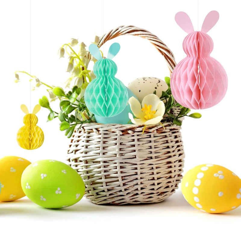 Easter Decorations,6Pcs Easter Hanging Decorations Easter Bunny Honeycomb Ball,Pink Blue