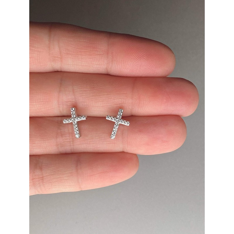 Premium Sterling Silver Cross Stud Earrings with Cubic Zirconia Stones