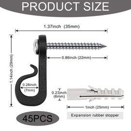 Pack of 45 Q Hanger Screw Hooks, Screw Hooks, Christmas Lights Hooks, Hook Screws, Small Stainless Steel Screw Hooks with Phillips Screw for Garage, New Year, Party, Outdoor Fairy Lights