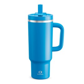 Vaso de 40 onzas con mango y pajita: vaso aislado de acero inoxidable que mantiene el frío durante 24 horas, taza de viaje a prueba de fugas que se adapta en el portavasos y sin BPA, azul celta