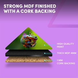 1 x Triangle Coaster - Javan Tree Frog Flying Frogs Cork Backed MDF Glossy Tea Coffee Accessory #63174