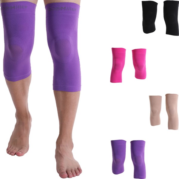 Doc Miller Knee Braces for Knee Pain Women & Men, 2 Pack Knee Compression Sleeve for Meniscus Tear, ACL, Arthritis, Joint Pain Relief, Running, Hiking - Knee Sleeve Purple - Small