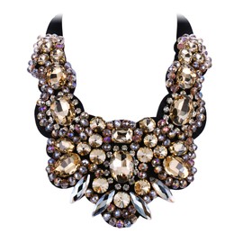 Ever Faith Brown Rhinestone Crystal Bib Chunky Collar Statement Necklace for Women Girls Costume Jewelry