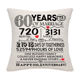60 Years of Marriage Gift 60th Wedding Anniversary Cushion Cover Keepsake Decoration Gift for Couples Parents Women Men Mum Dad Husband Wife Grandma Grandad Aunt Uncle Friends (60 YEARS)