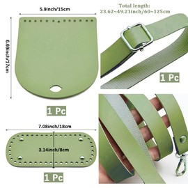 CALFOVERA 3PCS Crochet Purse Base Making Kit Oval Handbag Bottom PU Leather Bag Top Flap Cover Adjustable Shoulder Strap DIY Handbag Knitting Accessories for Crossbody Purse Making Replacement(Green)