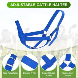 M METERXITY 2-Pack Adjustable Cattle Cow Calf Halter, 12.6"-18.9" Nylon Livestock Cow Halter with Leading Rope for Miniature Horse/Donkey/Goat/Cattle [Green, Blue]