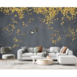 Eierme Ginkgo Leaf Flower Bird Wall Mural Wallpaper for Bedroom 103" x 69"