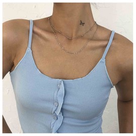 Yheakne Boho Layered Satellite Choker Necklace Silver Ball Chain Necklace Short Collar Necklace Vintage Double Layer Necklace Jewellery for Women and Girls Gifts (Silver), Metal