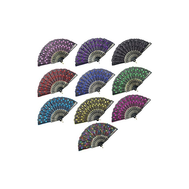 INNOLIFE Elegant Colorful Embroidered Flower Peacock Pattern Sequin Fabric Folding