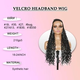 Passion Twist 20 inch Goddess Braided Headband Wig with Curly Hair Black Synthetic Braid Wig with Head Band Attached Knotless Ready to Go Glueless Braiding Hair Wig For Women