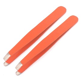 AAProTools Slant Tweezers, Stainless Steel Precision Tweezers for Ingrown Hair, Eyebrow and Hair Remover 2 Pieces (Orange)