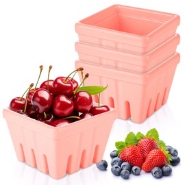 DALAVE 4 Pack Ceramic Berry Basket Pink 4.3 inch Ceramic Berry Bowl With Holes Square Kitchen Fruit Basket Berrys Colander for Veggie, Berries, Fruits, Home Decor