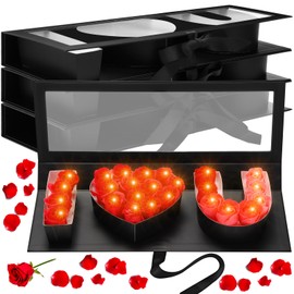 Weekgrat 4 Pack I Love U Flower Gift Box with LED Light Cardboard Heart Letter Fillable Floral Box I Heart U Empty Flower Box Chocolate Rose Strawberry Packaging Box for Mother's Day Valentines Day