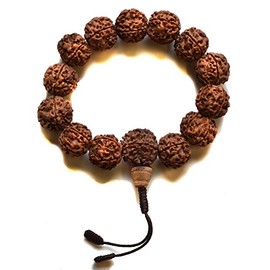 BUDDHAFIGUREN/Billy Held Hand Mala Rudraksha Buddhist Bracelet with 15 mm Beads, Rudraksha